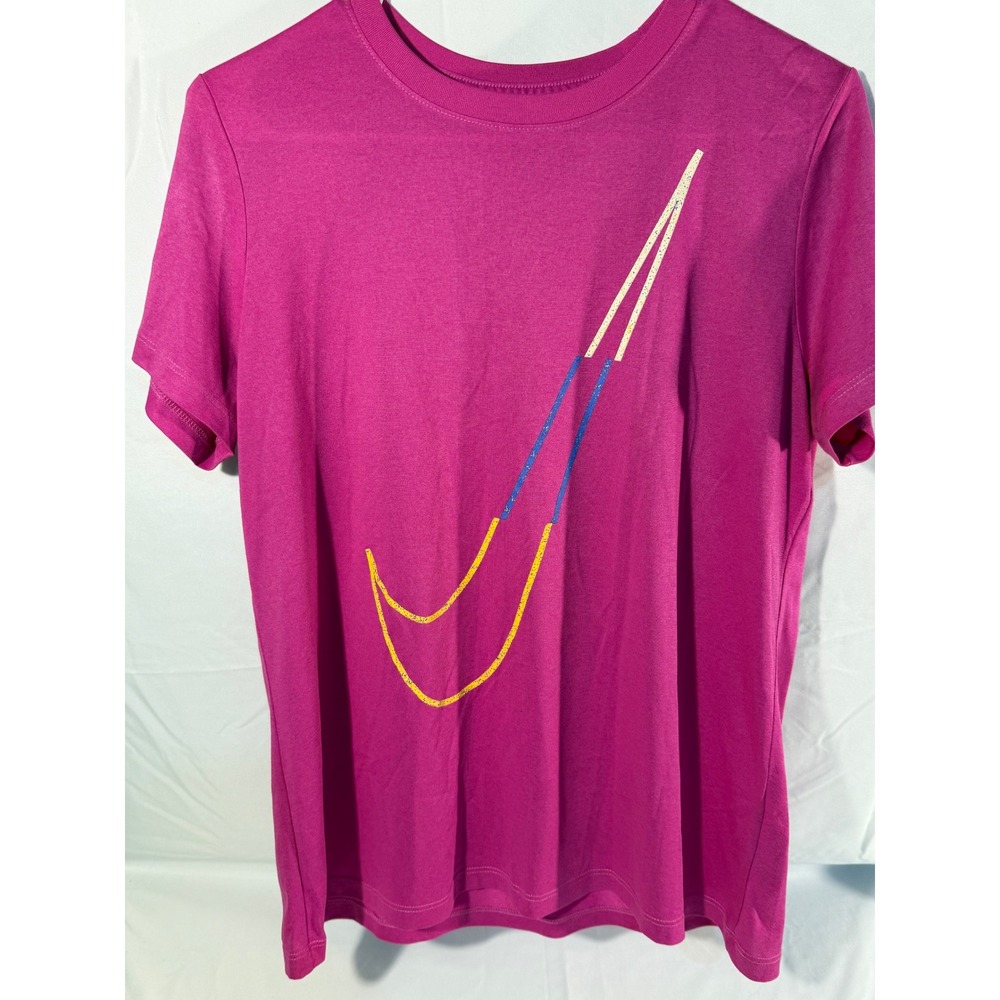 Nike Dri-FIT Womens Large Pink Short Sleeve Graphic Swoosh T-Shirt Magenta